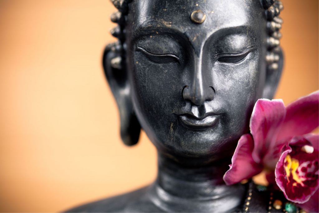 Buddha en roze orchidee