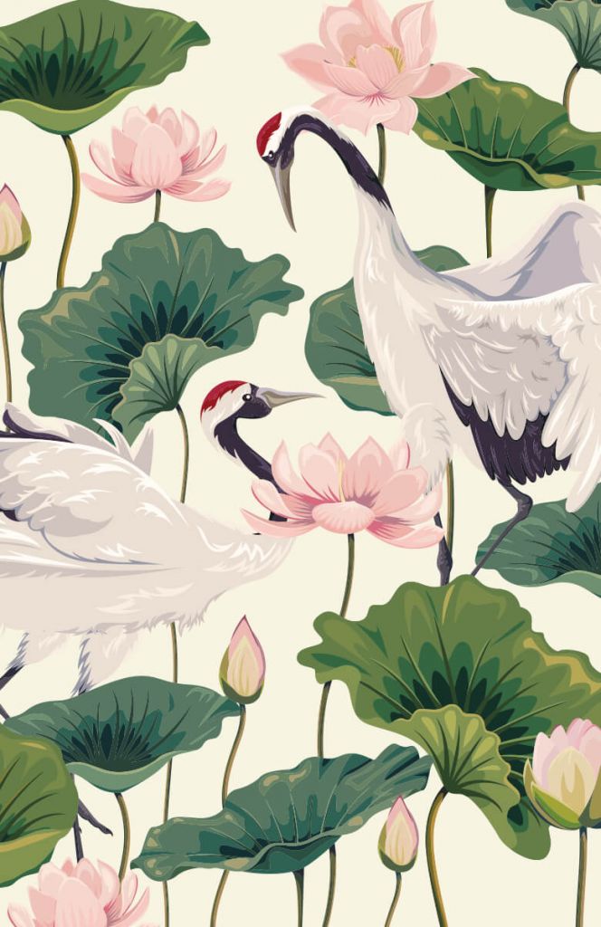Kraanvogel paar met lotus