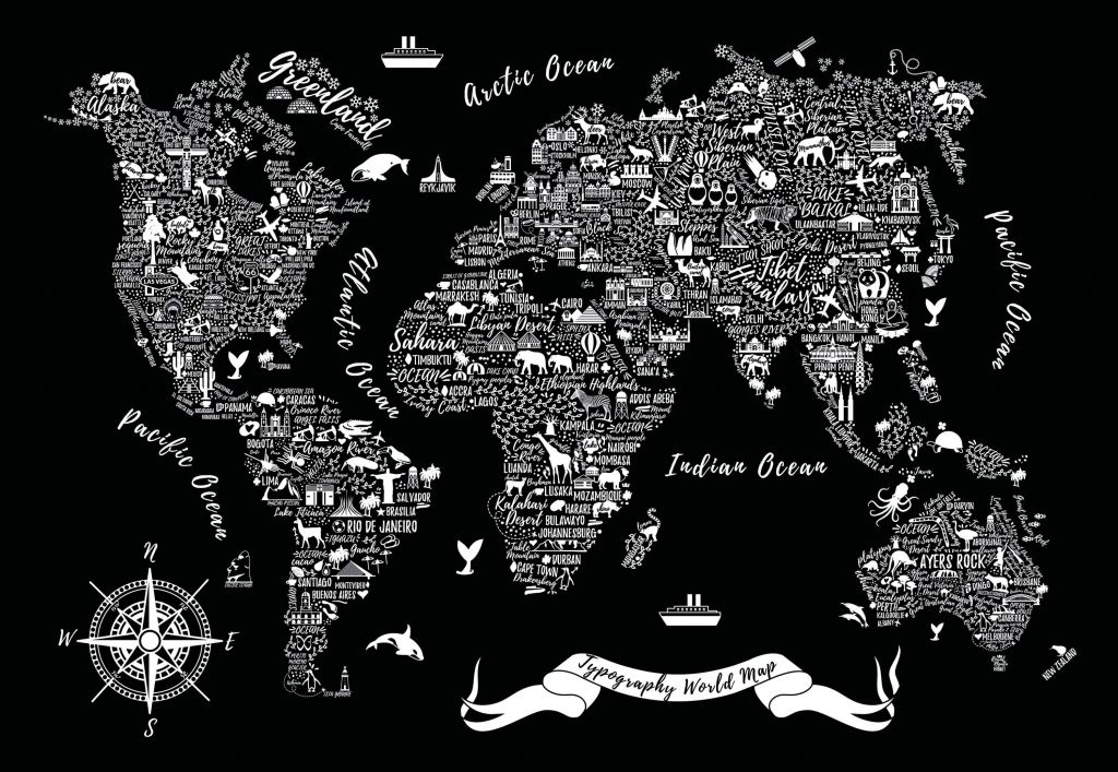 Zwart-wit wereldkaart